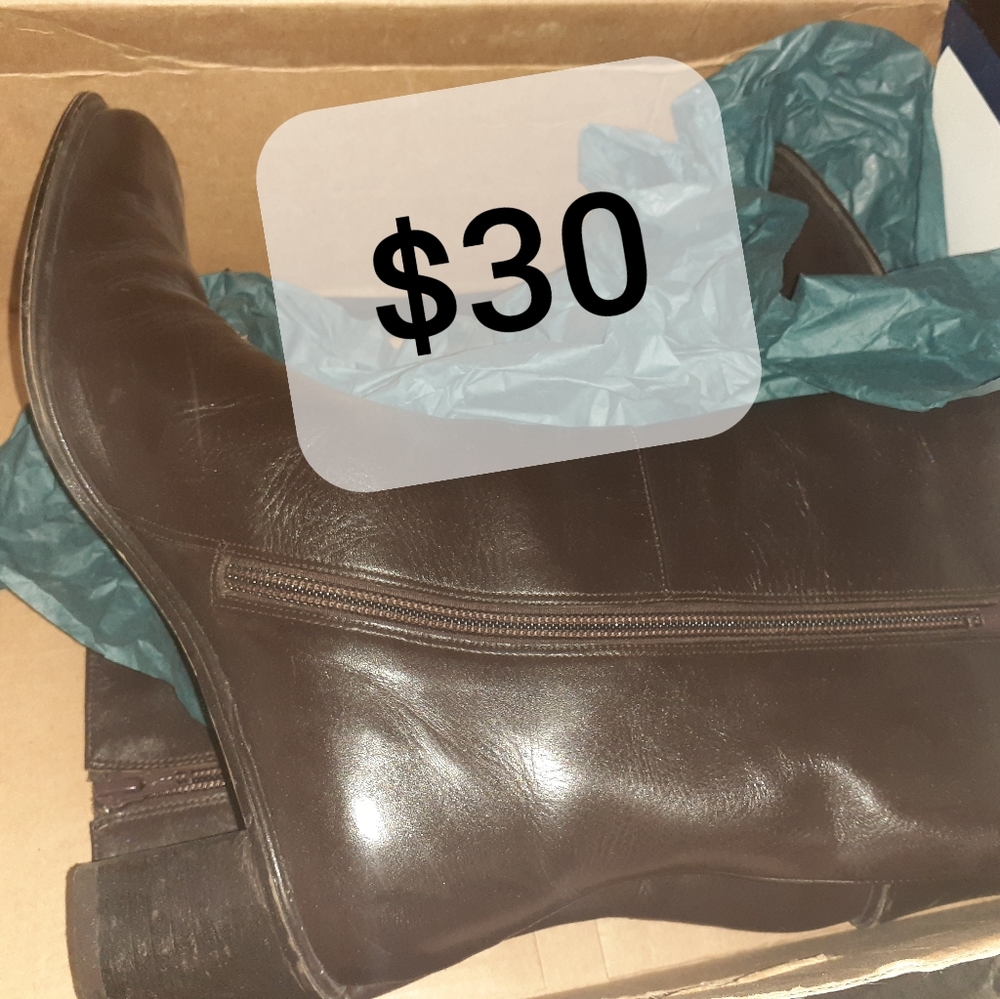 Brown leather boots